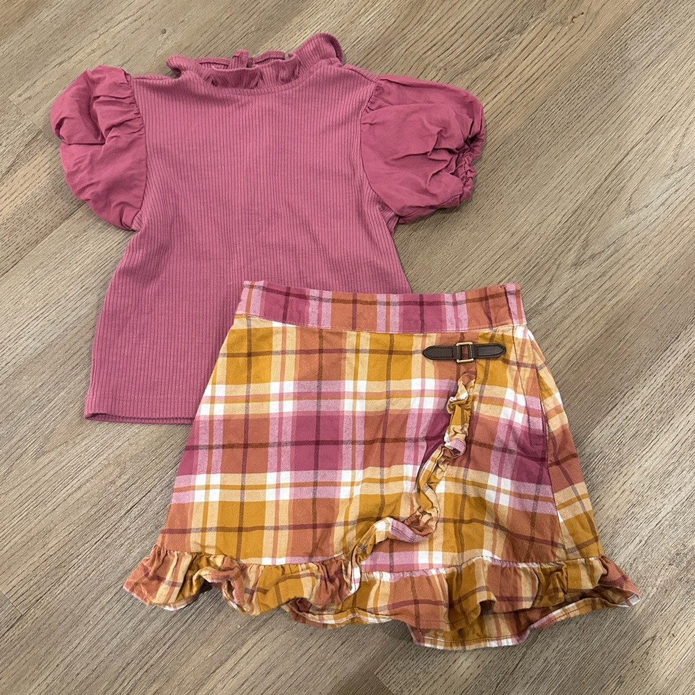 Janie and Jack Plaid Ruffle Skirt and Pink Top Set